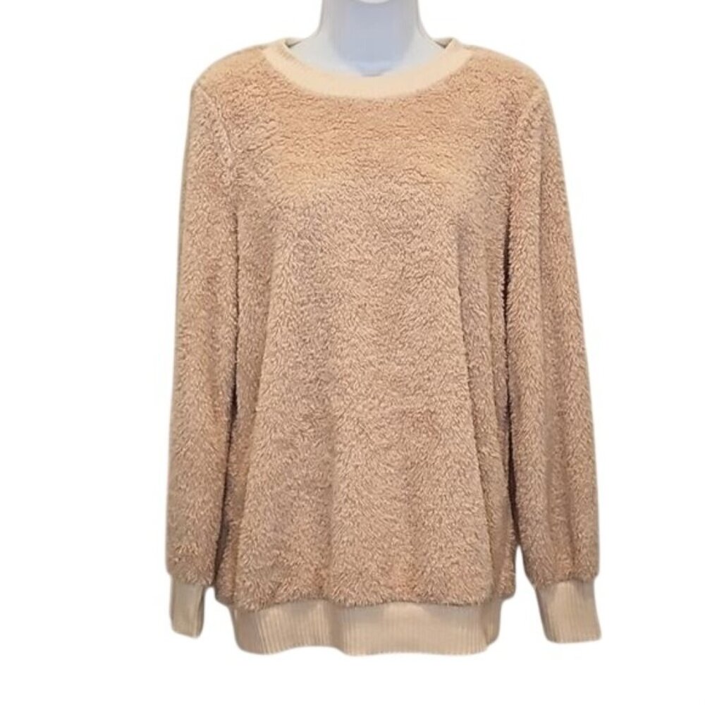 Doe & Rae Teddy Bear Fuzzy Pullover Top Medium New Women's Boutique Pink